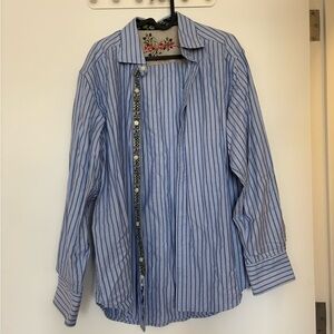 Striped Button-Up Shirt in Light Blue & Navy